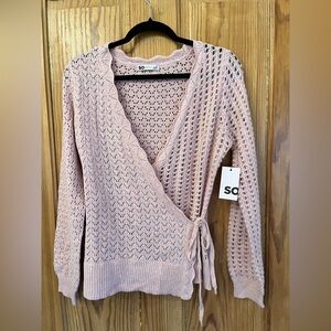 SO Women's Light Pink V-Neck Wrap Sweater